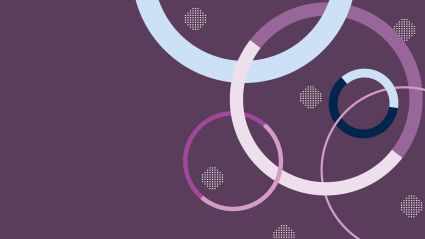 Abstract purple circles on the right on a purple background