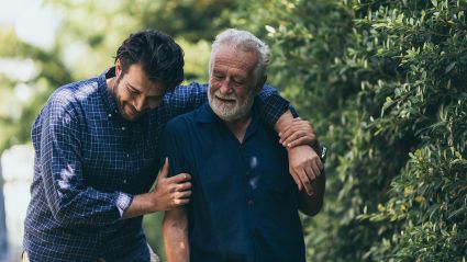 two men walking together