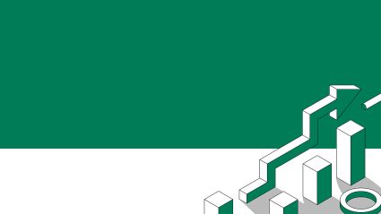 Green and white graphic depicting an upward trending graph