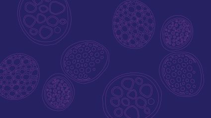 Purple graphic depicting microscopic cells