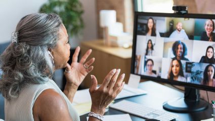 A woman on a virtual conference call