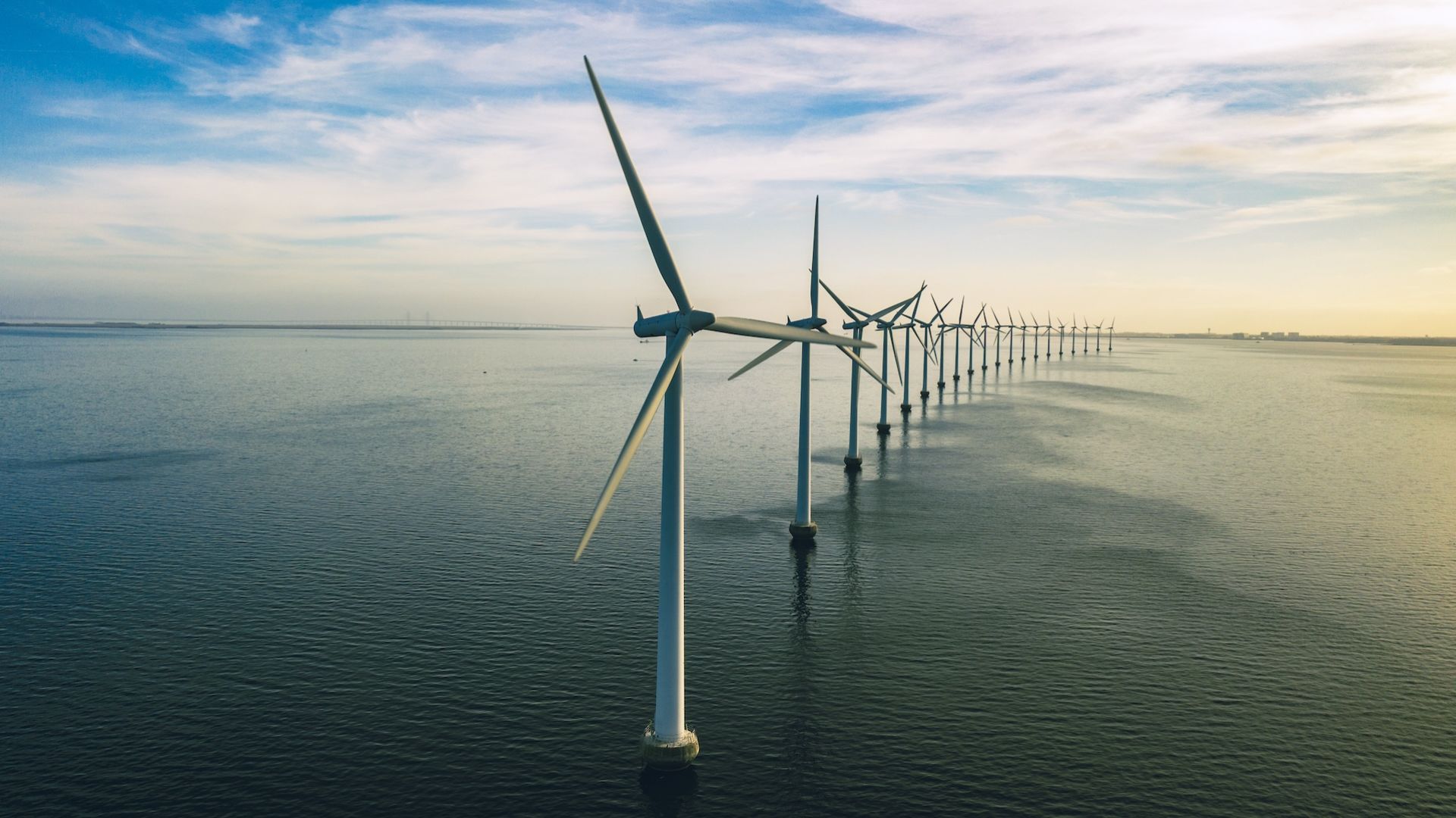 Photograph of wind turbines offshore