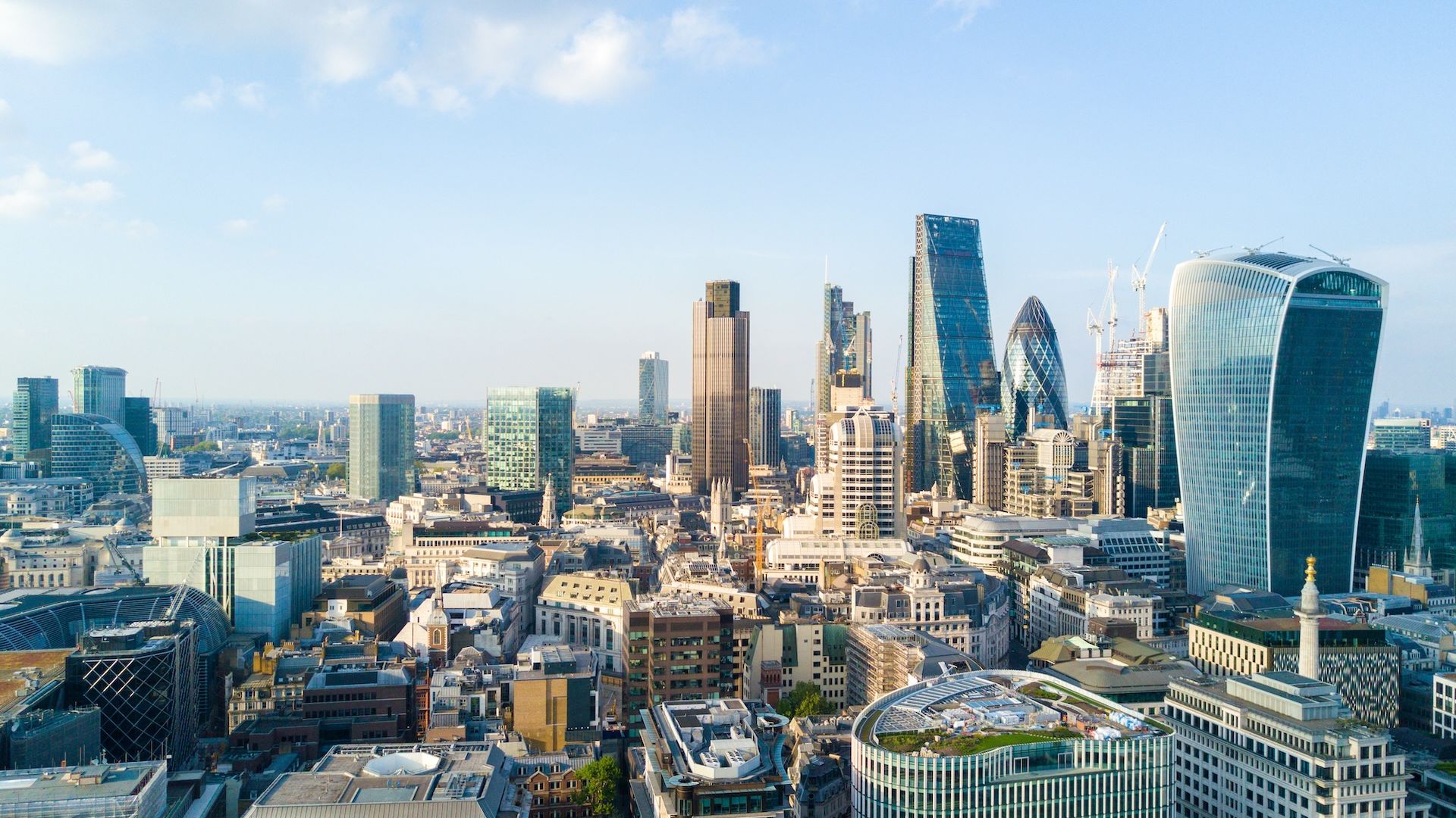 An aerial shot of downtown London