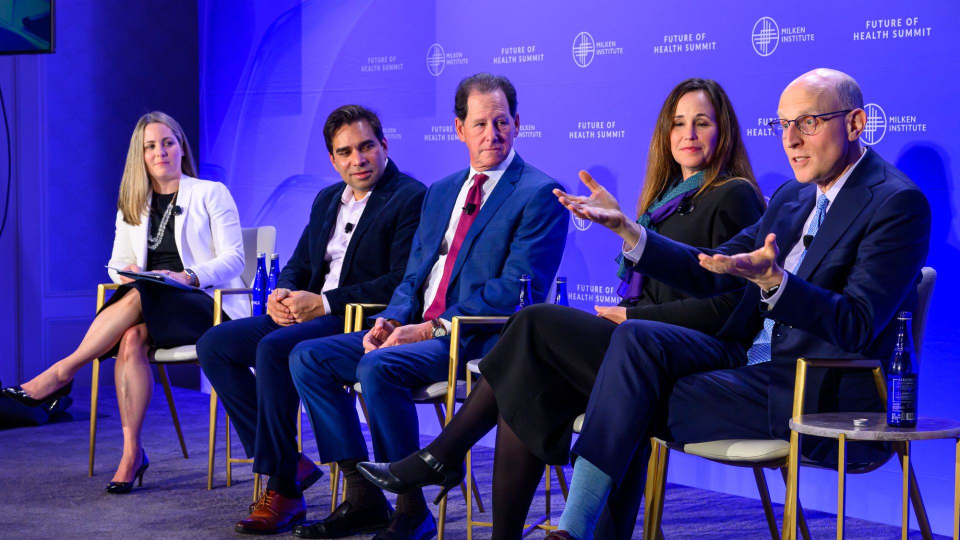 Panelists (left to right): Sylvie Raver (moderator), Milken Institute Strategic Philanthropy; Vikram Bhaskaran, Roon; Everett Cook, The 10,000 Brains Project; Joanne Pike, Alzheimer's Association; Jonathan Rosand, Global Brain Care Coalition; McCance Center for Brain Health; Massachusetts General Hospital; Harvard Medical School; Broad Institute.