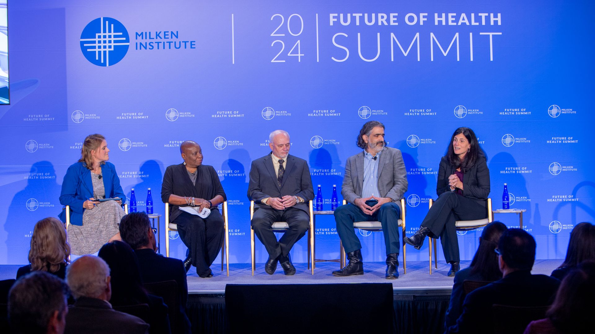 Panelists (left to right): Caitlyn Barrett (moderator), Milken Institute Strategic Philanthropy; Yvette Cozier, Boston University; William A. Gahl, National Institutes of Health; Adam C. Resnick, Children's Hospital of Philadelphia; Tania Simoncelli, Chan Zuckerberg Initiative.