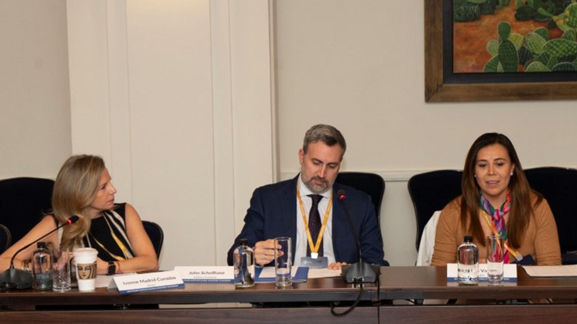 Speakers (left to right): Ivonne Madrid Canudas, Alsea Foundation, Alsea; John Schellhase (moderator) Milken Institute Strategic Philanthropy; Erika Vargas, the UPS Foundation. Not pictured: Gisela Noble, Walmart.