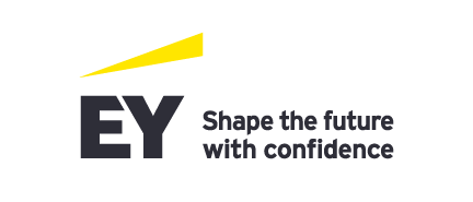 A logo for EY that says "Shape the future with confidence"