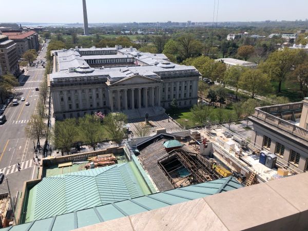 Treasury building and Washington Monument