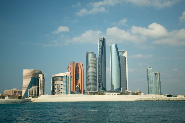 An aerial view of buildings in Abu Dhabi