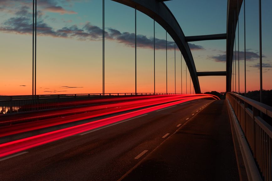 A road bridge at sunset