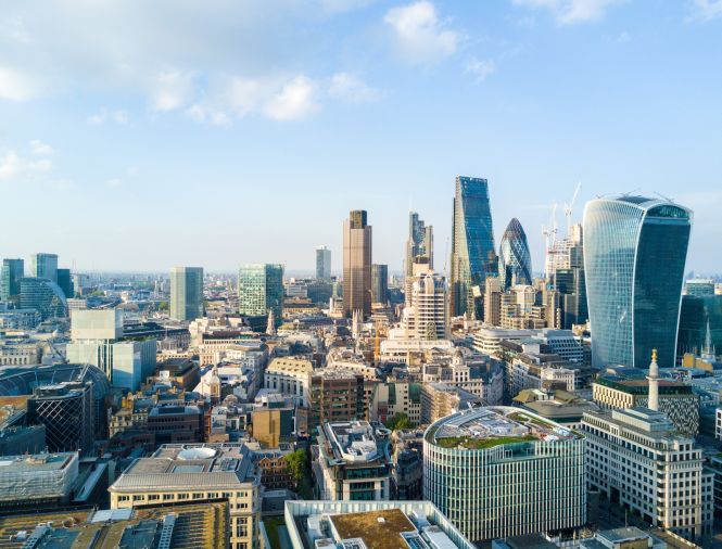 An aerial shot of downtown London