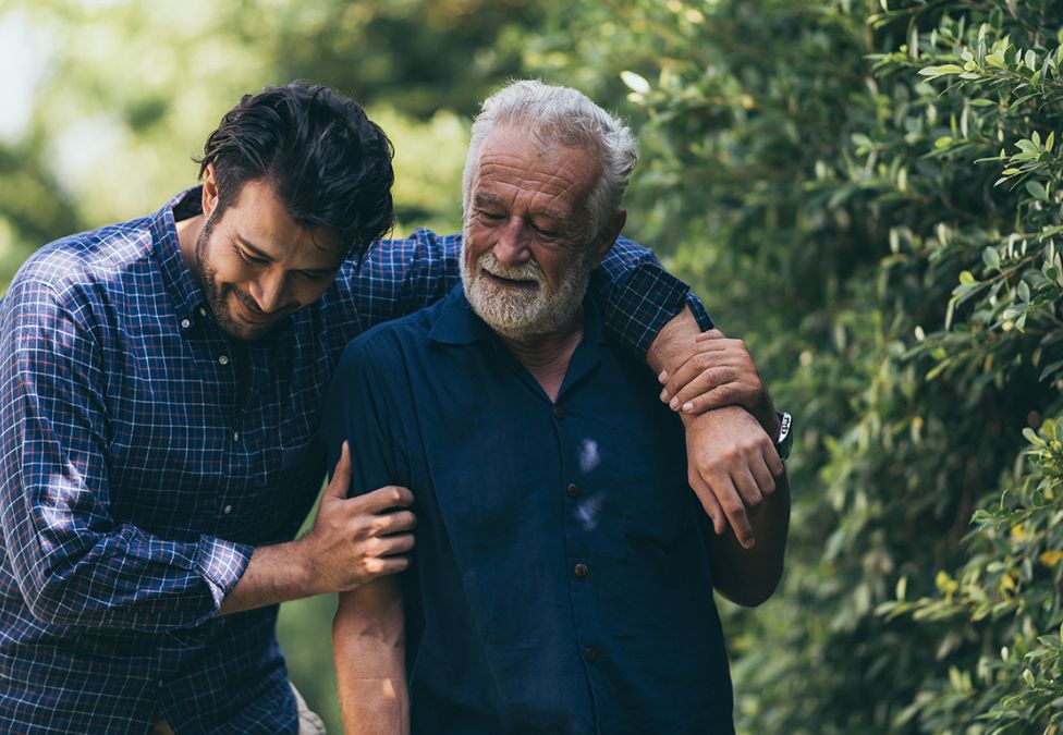 two men walking together