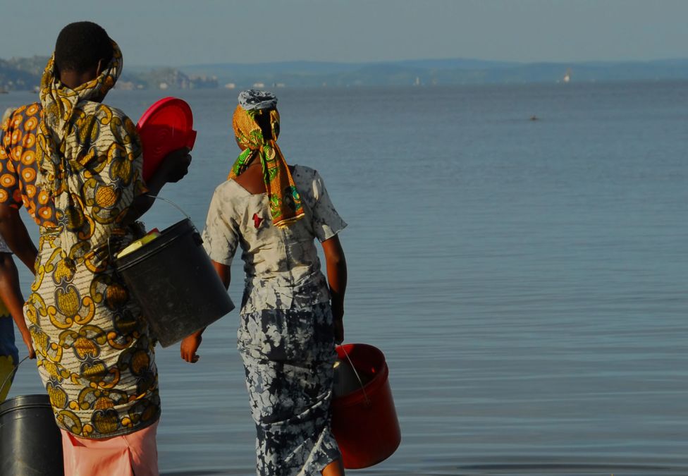 A group of people at a lake