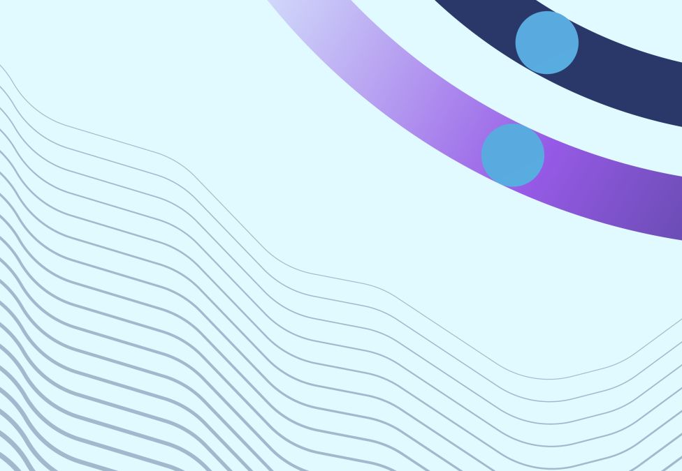 abstract wavy blue lines with two purple half circle in upper right