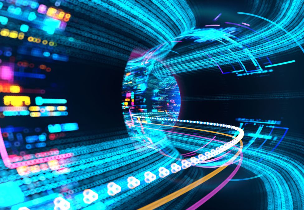 Graphic depicting fast moving data as streaks of light.